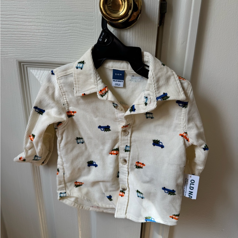 Old Navy Cream Baby Shirt with Car Pattern